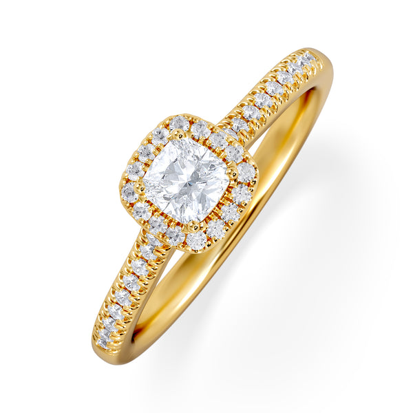 Lumia Cushion Cut Lab Diamond Halo Ring 0.50ct F/VS in 18K Gold Vermeil